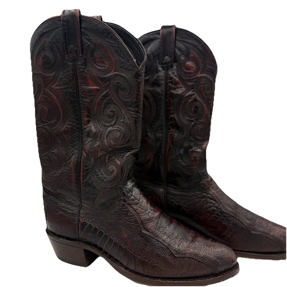 Vintage Dan Post 6629 Ostrich Leg Cowboy Western Boot Mens 9.5 D Black Cherry